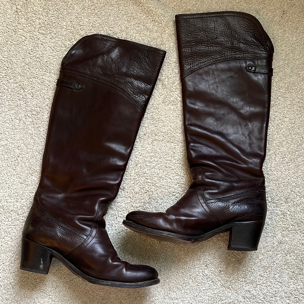 Frye Jane Tall Cuff Riding Boots brown leather